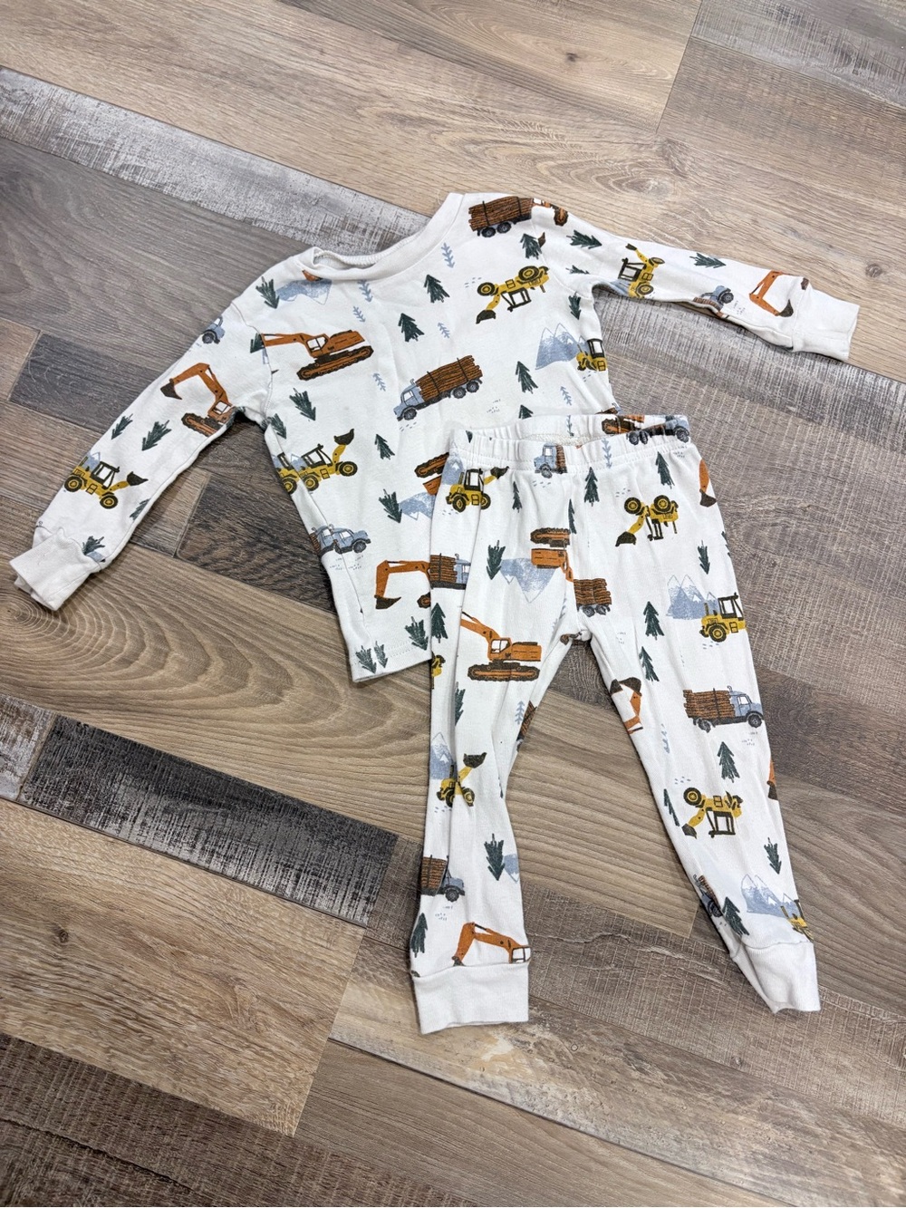 Carter's White Construction Vehicle Print Pajama Set